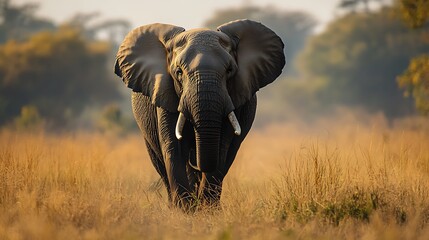 Obraz premium Majestic African Elephant in Golden Savanna. Wildlife, Nature, Conservation.