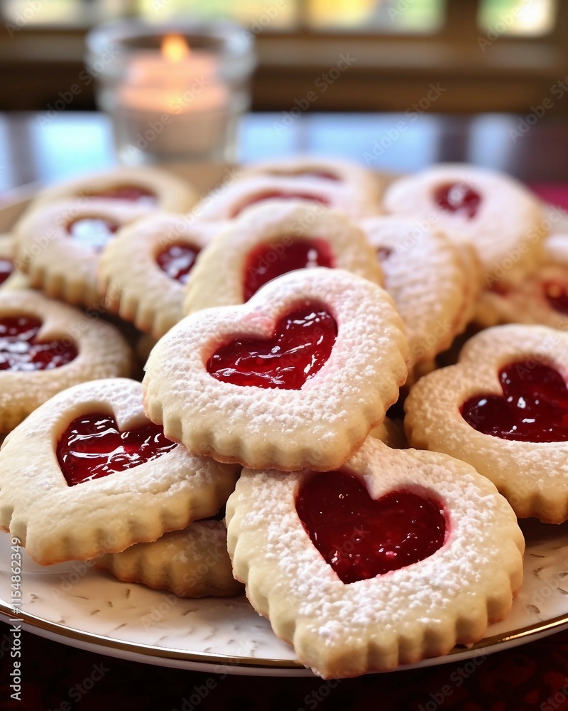 Wall mural Heart-shaped Valentine's Day Cookies on a Plate 