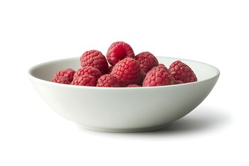 Bowl of fresh raspberries isolated on white background with clipping path