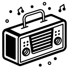 Old-School Radio Icon with Sound Waves and Music Notes