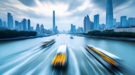 Obraz premium Scenic Ferrying on a Calm River with Motion Blur