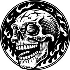 Intricate Skull Illustration with Hood for Horror and Tattoo Designs