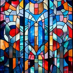 Vibrant Stained Glass Window with Abstract Multicolored Design