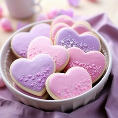 Obraz premium Pink and Purple Heart-shaped Cookies for Valentine's Day
