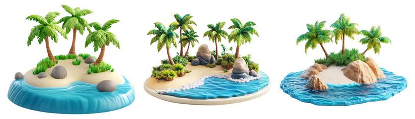 Isolated Tropical Islands with Palm Trees and Crystal Clear Water