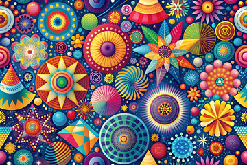 Colorful Geometric Floral Pattern. Abstract Art Design