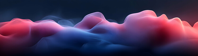 Obraz premium Abstract Pink and Blue Wave Background, Digital art showcasing flowing, ethereal forms in vibrant hues, creating a mesmerizing visual landscape.
