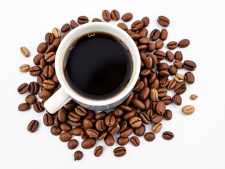 Obraz premium Aromatic Coffee Cup Surrounded by Roasted Beans
