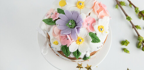 Easter bunny celebration cake. Traditional Easter baking. Easter holiday.