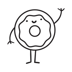 Cute donut. Smiling character. Outline design. Illustration on white background.