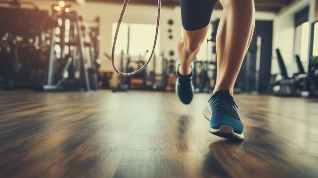 Person engaging in high-intensity interval training at gym, showcasing dedication and commitment to fitness and personal health improvement.