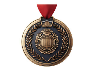 Academic Medal on Transparent Background with Red Ribbon Design
