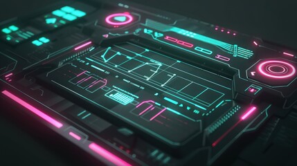 Futuristic neon-lit control panel interface.
