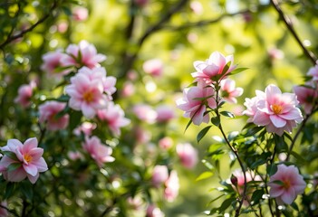Photo Camellias in a shaded grove.
