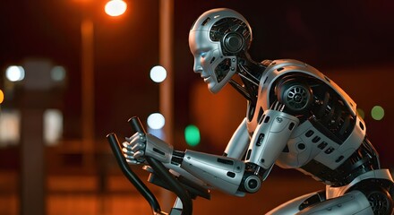 Fototapeta premium technology, fitness, and futuristic design, ideal for concepts like AI-powered health, robotics in fitness, or modern tech integration.