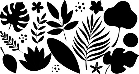 Set of black silhouettes of tropical leaves vector © Malindu
