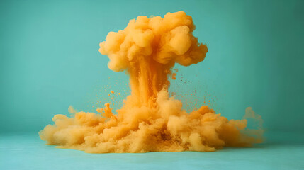 Amber Explosion, Color Burst against Teal Background, Abstract Art, Vivid Hues, Dynamic Energy, Powerful Impact, Artistic Expression, Creative Design, Color Splashes, Visual Effects, Textured Image