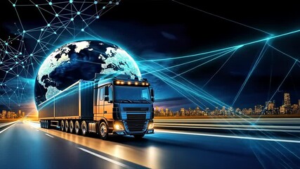 Global map with digital connections symbolizing logistics and international transportation, emphasizing urgent shipment and courier tracking