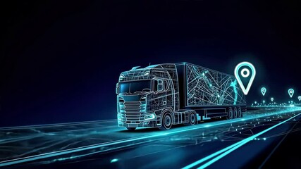 Digital illustration of a truck on a road with map pins and location lines, representing fleet management and urgent parcel service