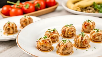 Closeup of meatballs and spaghetti with tomato sauce dish, a classic Italian meal