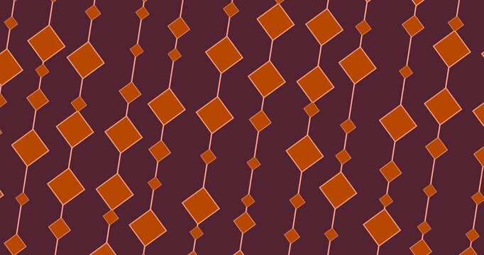 Geometric Diamond Pattern. A seamless pattern featuring  diagonal rows of  orange diamonds on a deep burgundy background. This pattern can be used as a backdrop for projects, web pages, and more.  