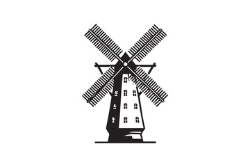 simple black an white windmill vector silhouette isolated on a white background