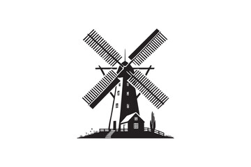 Obraz premium simple black an white windmill vector silhouette isolated on a white background