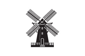 simple black an white windmill vector silhouette isolated on a white background