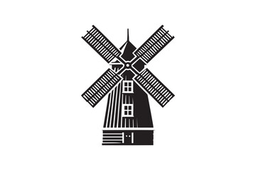 Obraz premium simple black an white windmill vector silhouette isolated on a white background