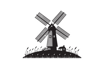 simple black an white windmill vector silhouette isolated on a white background