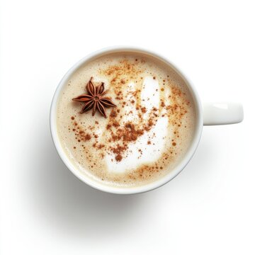 Delicious chai tea latte in a cup. Featuring spices and milk foam
