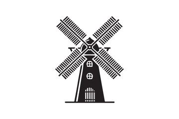 simple black an white windmill vector silhouette isolated on a white background