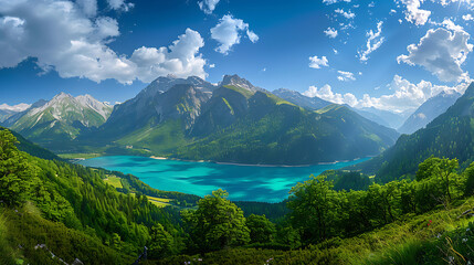 Lake and mountains beautiful view, background 