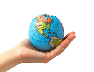 Woman's Hand Holding a Globe Made of Plasticine on a Clear Background