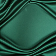 Dark green silk satin background. Beautiful soft folds on the smooth surface of the fabric. Luxury background with copy space for design. abstract background design.