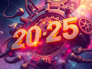 Fototapeta premium Time Travel Happy New Year 2025