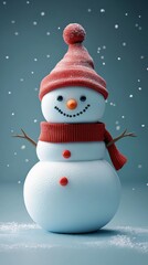 Fototapeta premium Charming Snowman Decorated with Hat and Scarf in Winter Setting