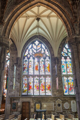 Obraz premium The stained glass window in St Giles' Cathedral. Edinburgh. Scotland