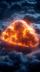 Obraz premium Fiery cloud in dark stormy sky.