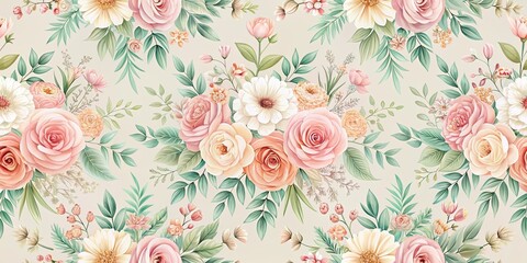 Elegant Pastel Floral Design Seamless Pattern for Textile