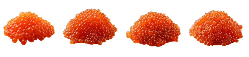 Fresh orange caviar arranged in a line on a white background, perfect for culinary designs.