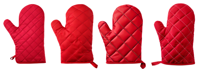 Vibrant red oven mitts perfect for kitchen safety and style while baking.