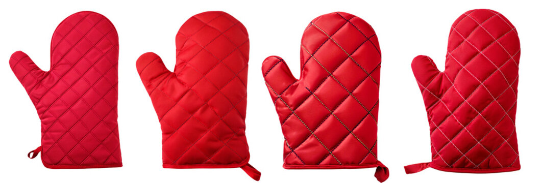 Vibrant red oven mitts perfect for kitchen safety and style while baking.