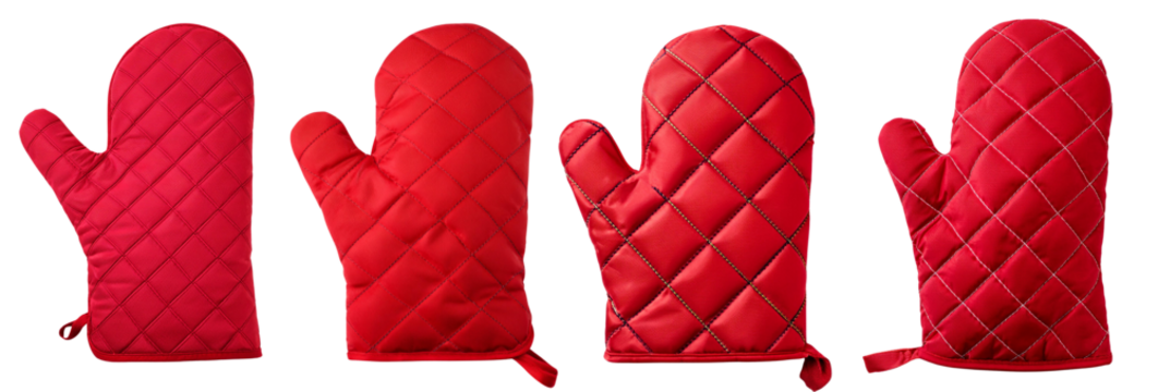 Vibrant red oven mitts perfect for kitchen safety and style while baking.