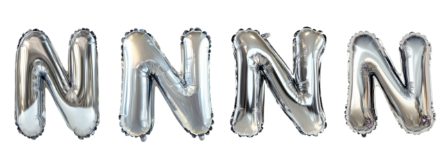 Shiny metallic letter N balloons for decoration.,transparent background
