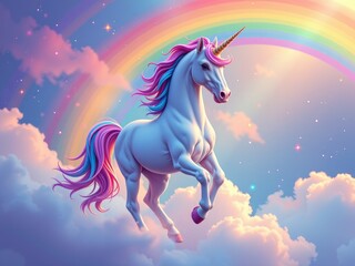 Naklejka premium Magical Unicorn Rainbow Cloudscape Fantasy Art