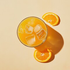 Freshly squeezed orange juice in a glass. Featuring orange slices and mint