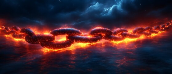 Obraz premium Fiery chain against stormy sky.