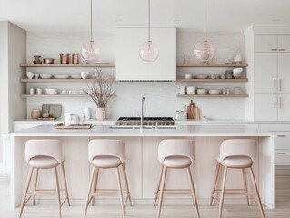 Fototapeta premium Modern Minimalist Kitchen Island Design With Neutral Tones