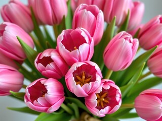 Obraz premium Pink Tulips Bouquet Spring Flowers Floral Arrangement Closeup